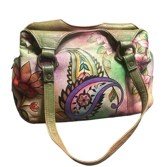 Anuschka Hand Painted Jaipur Paisley Triple Compartment Satchel - Picture 3 of 16